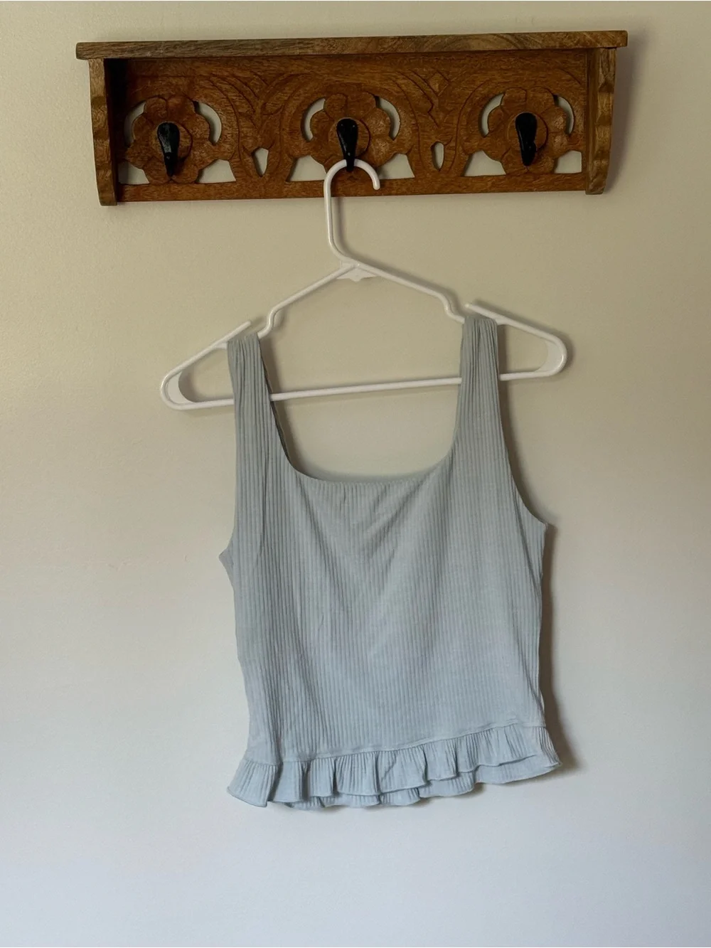 OGL Light Blue Ribbed Square-Neck Tank with Ruffle Hem - Picture 2 of 4